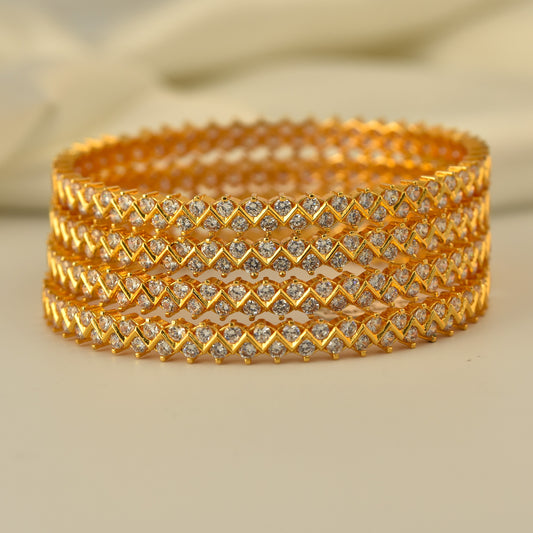 AD Bangle with Gold Polish looks like real Diamond bangle with white stone arranged in beautiful wave design