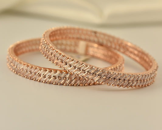 AD Bangle with rose gold polish looks like real Diamond stone beautifully arranged in slanted pattern design
